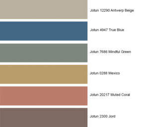 Palett med nye interiørfarger for 2024 fra Jotun
